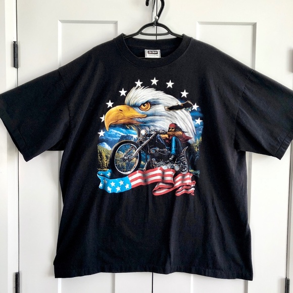 Rock, Eagle,‎ American Flag, Motorcycle, Biker, T Shirt, Vintage, The Roxx, XXL - Picture 1 of 12